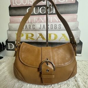 Coach SoHo Vintage Tan Leather Shoulder Bag with Buckle Y2K